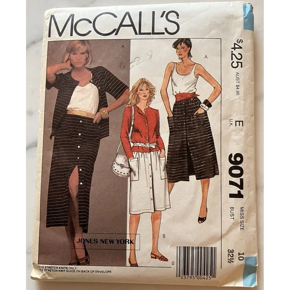 McCall Sewing Pattern 9071 Women’s Jones New York Top‎ Skirt & Jacket Sz 10 1984